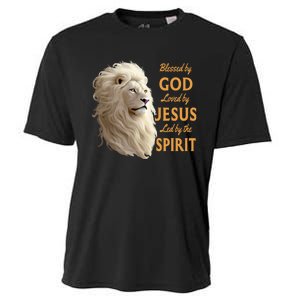 Blessed By God Loved By Jesus Christian Lion Cooling Performance Crew T-Shirt