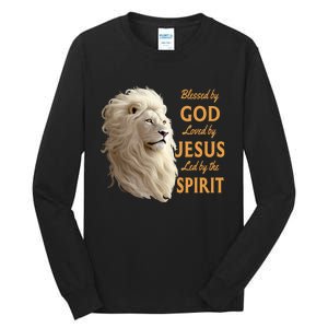 Blessed By God Loved By Jesus Christian Lion Tall Long Sleeve T-Shirt