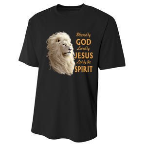 Blessed By God Loved By Jesus Christian Lion Performance Sprint T-Shirt