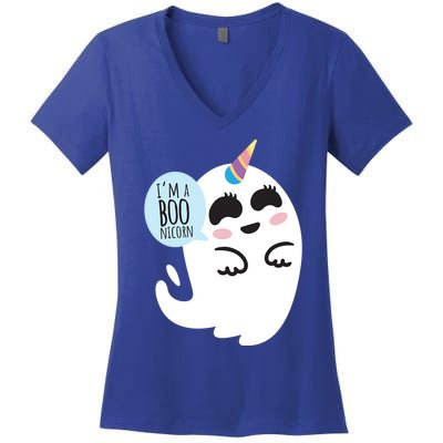 Boonicorn Boo Ghost Unicorn Cute Funny Halloween Costume Gift Women's V-Neck T-Shirt