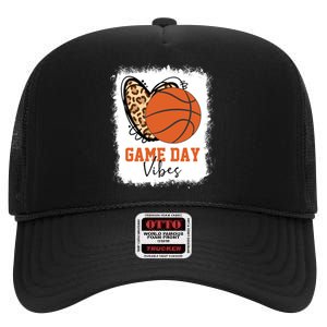 Bleached Basketball Game Day Vibes Basketball Mom Game Day High Crown Mesh Back Trucker Hat