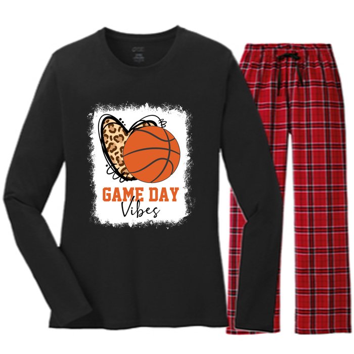 Bleached Basketball Game Day Vibes Basketball Mom Game Day Women's Long Sleeve Flannel Pajama Set 