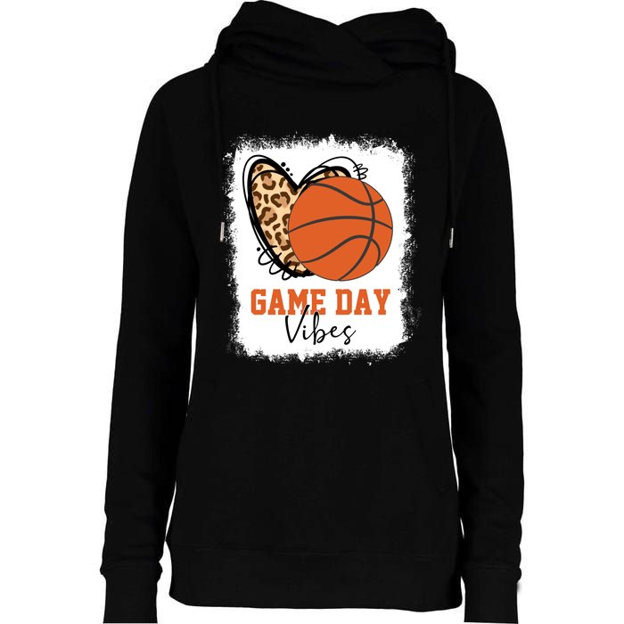 Bleached Basketball Game Day Vibes Basketball Mom Game Day Womens Funnel Neck Pullover Hood