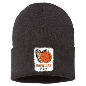 Bleached Basketball Game Day Vibes Basketball Mom Game Day Sustainable Knit Beanie