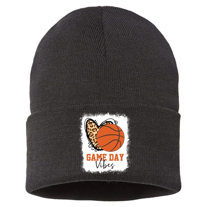 Bleached Basketball Game Day Vibes Basketball Mom Game Day Sustainable Knit Beanie