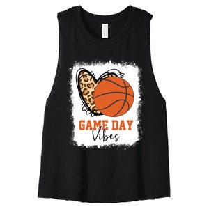 Bleached Basketball Game Day Vibes Basketball Mom Game Day Women's Racerback Cropped Tank