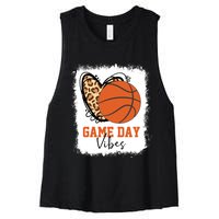 Bleached Basketball Game Day Vibes Basketball Mom Game Day Women's Racerback Cropped Tank