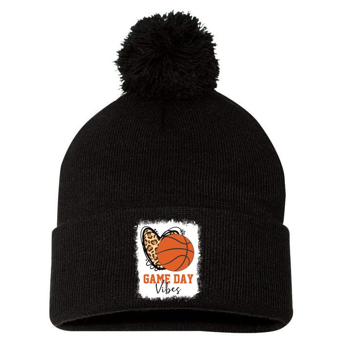 Bleached Basketball Game Day Vibes Basketball Mom Game Day Pom Pom 12in Knit Beanie