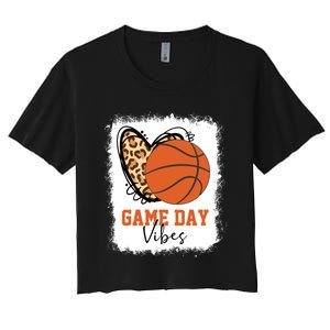 Bleached Basketball Game Day Vibes Basketball Mom Game Day Women's Crop Top Tee