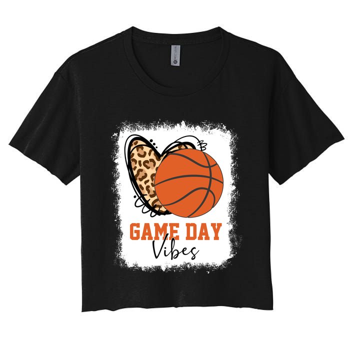 Bleached Basketball Game Day Vibes Basketball Mom Game Day Women's Crop Top Tee