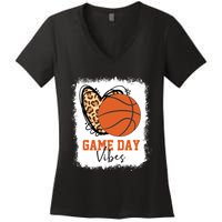 Bleached Basketball Game Day Vibes Basketball Mom Game Day Women's V-Neck T-Shirt