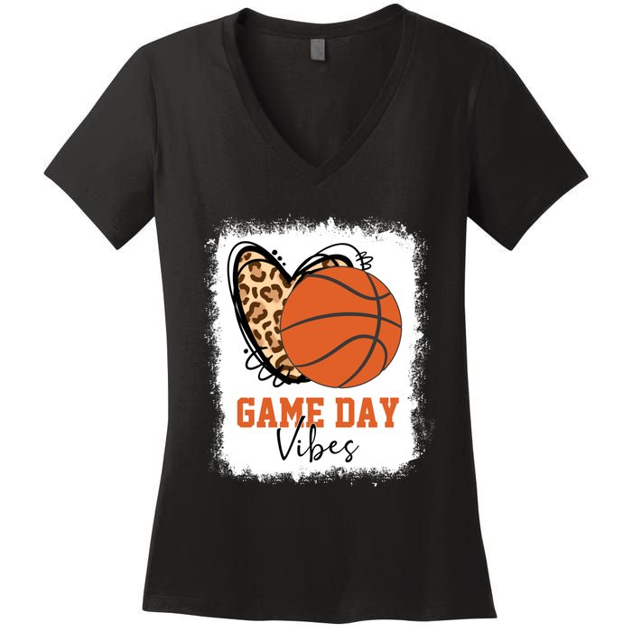 Bleached Basketball Game Day Vibes Basketball Mom Game Day Women's V-Neck T-Shirt