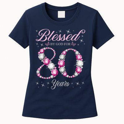Blessed By God For 80 Years Old 80th Birthday Party Womens T-Shirt