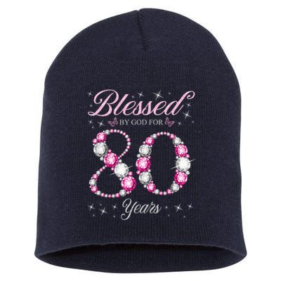 Blessed By God For 80 Years Old 80th Birthday Party Short Acrylic Beanie