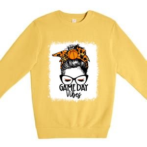 Bleached Basketball Game Day Vibes Messy Bun Basketball Mom Cute Gift Premium Crewneck Sweatshirt