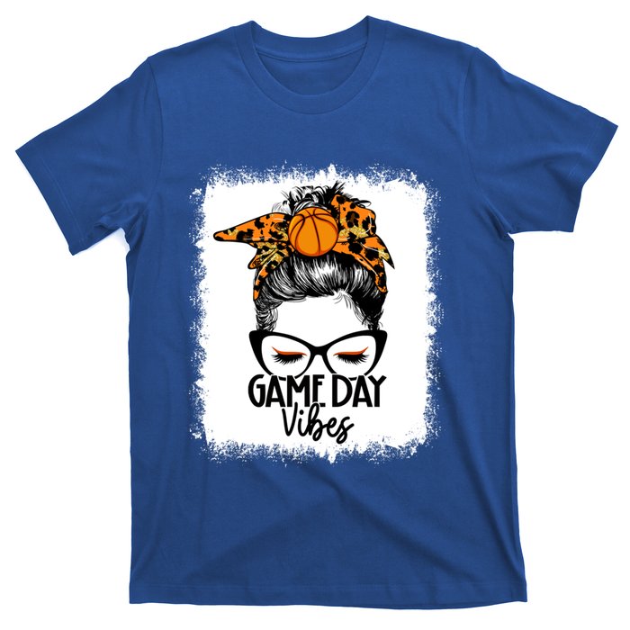 Bleached Basketball Game Day Vibes Messy Bun Basketball Mom Cute Gift T-Shirt