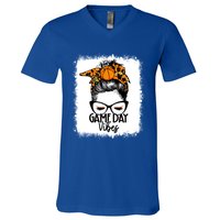 Bleached Basketball Game Day Vibes Messy Bun Basketball Mom Cute Gift V-Neck T-Shirt