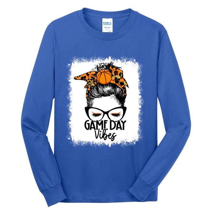 Bleached Basketball Game Day Vibes Messy Bun Basketball Mom Cute Gift Tall Long Sleeve T-Shirt