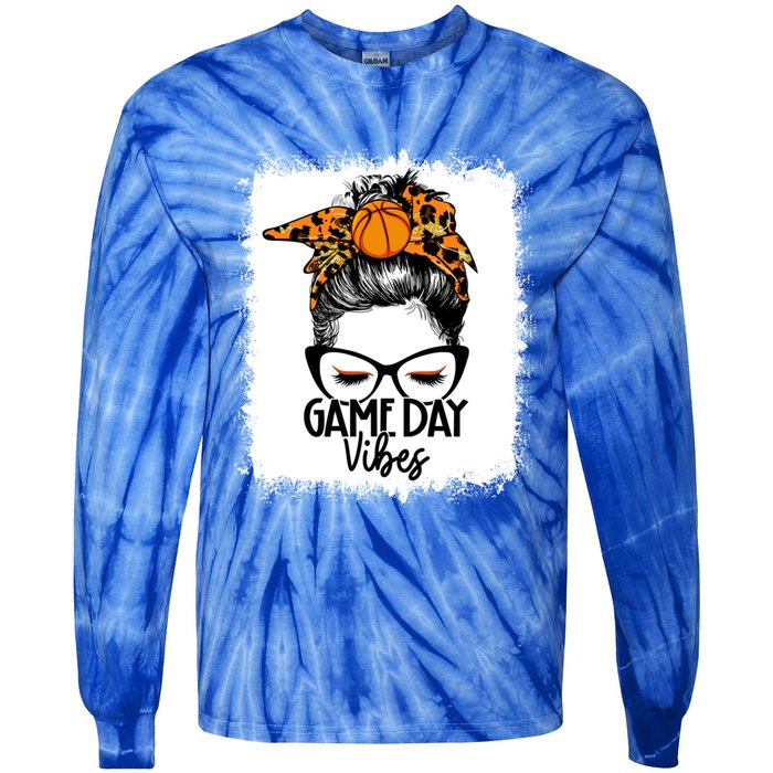 Bleached Basketball Game Day Vibes Messy Bun Basketball Mom Cute Gift Tie-Dye Long Sleeve Shirt