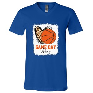 Bleached Basketball Game Day Vibes Basketball Mom V-Neck T-Shirt