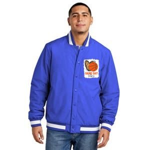 Bleached Basketball Game Day Vibes Basketball Mom Insulated Varsity Jacket