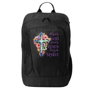 Blessed By God Loved By Jesus Floral Cross Christian Funny Gift City Backpack