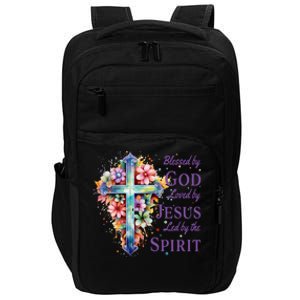 Blessed By God Loved By Jesus Floral Cross Christian Funny Gift Impact Tech Backpack