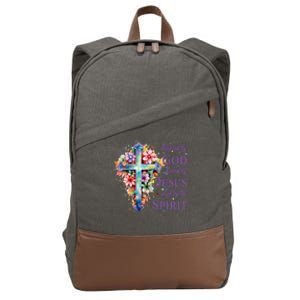 Blessed By God Loved By Jesus Floral Cross Christian Funny Gift Cotton Canvas Backpack