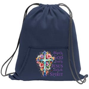 Blessed By God Loved By Jesus Floral Cross Christian Funny Gift Sweatshirt Cinch Pack Bag