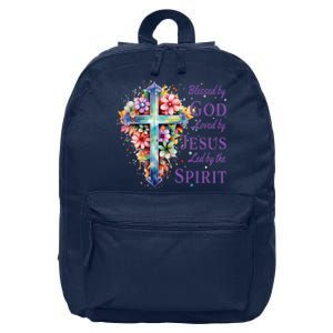 Blessed By God Loved By Jesus Floral Cross Christian Funny Gift 16 in Basic Backpack