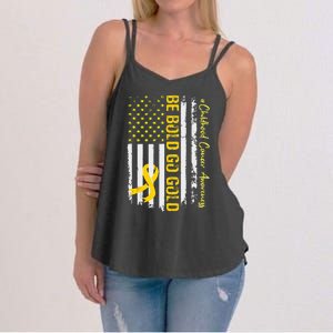 Be Bold Go Gold Childhood Cancer Awareness USA Flag Ribbon Women's Strappy Tank