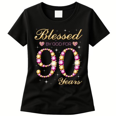 Blessed By God For 90 Years Old 90th Birthday Party Womens T-Shirt