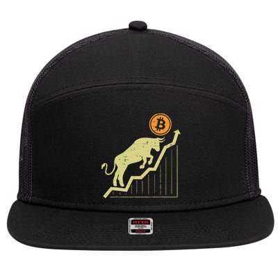 Bitcoin Bull Graph Bullish Btc Crypto Cryptocurrency Trader 7 Panel Mesh Trucker Snapback Hat