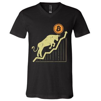 Bitcoin Bull Graph Bullish Btc Crypto Cryptocurrency Trader V-Neck T-Shirt