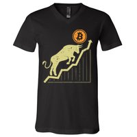 Bitcoin Bull Graph Bullish Btc Crypto Cryptocurrency Trader V-Neck T-Shirt