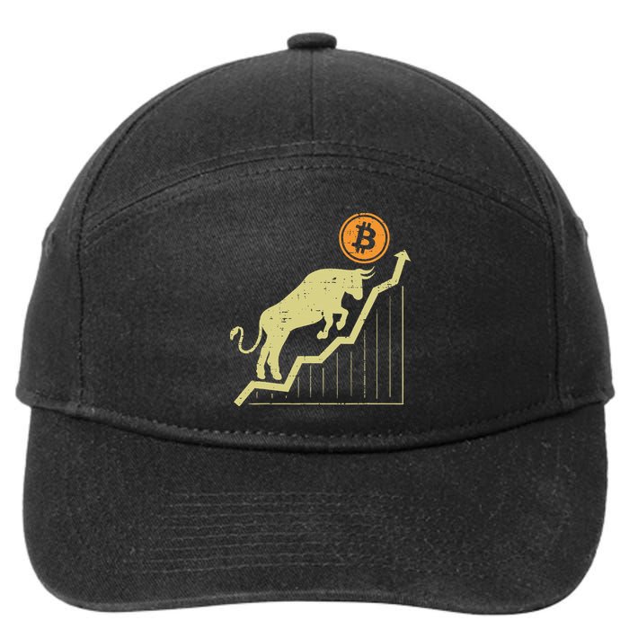 Bitcoin Bull Graph Bullish Btc Crypto Cryptocurrency Trader 7-Panel Snapback Hat
