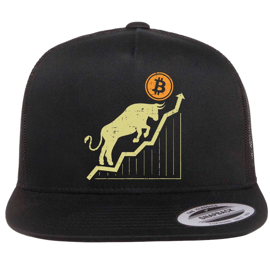 Bitcoin Bull Graph Bullish Btc Crypto Cryptocurrency Trader Flatbill Hat