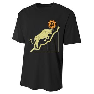 Bitcoin Bull Graph Bullish Btc Crypto Cryptocurrency Trader Performance Sprint T-Shirt