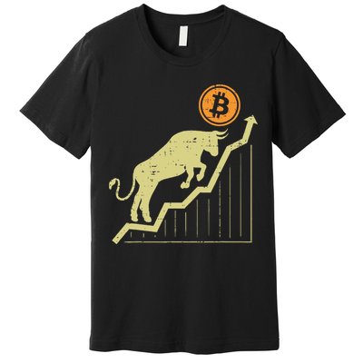 Bitcoin Bull Graph Bullish Btc Crypto Cryptocurrency Trader Premium T-Shirt