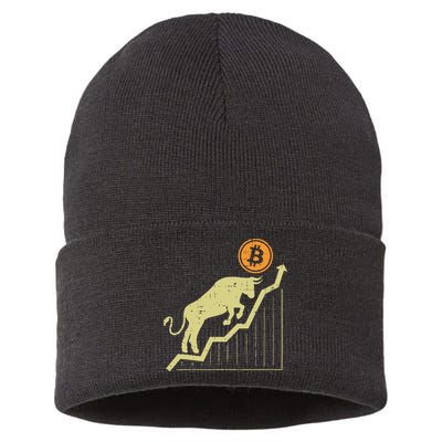 Bitcoin Bull Graph Bullish Btc Crypto Cryptocurrency Trader Sustainable Knit Beanie