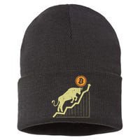 Bitcoin Bull Graph Bullish Btc Crypto Cryptocurrency Trader Sustainable Knit Beanie