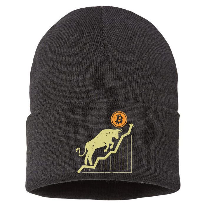 Bitcoin Bull Graph Bullish Btc Crypto Cryptocurrency Trader Sustainable Knit Beanie