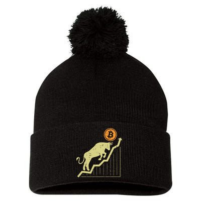 Bitcoin Bull Graph Bullish Btc Crypto Cryptocurrency Trader Pom Pom 12in Knit Beanie