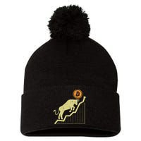 Bitcoin Bull Graph Bullish Btc Crypto Cryptocurrency Trader Pom Pom 12in Knit Beanie