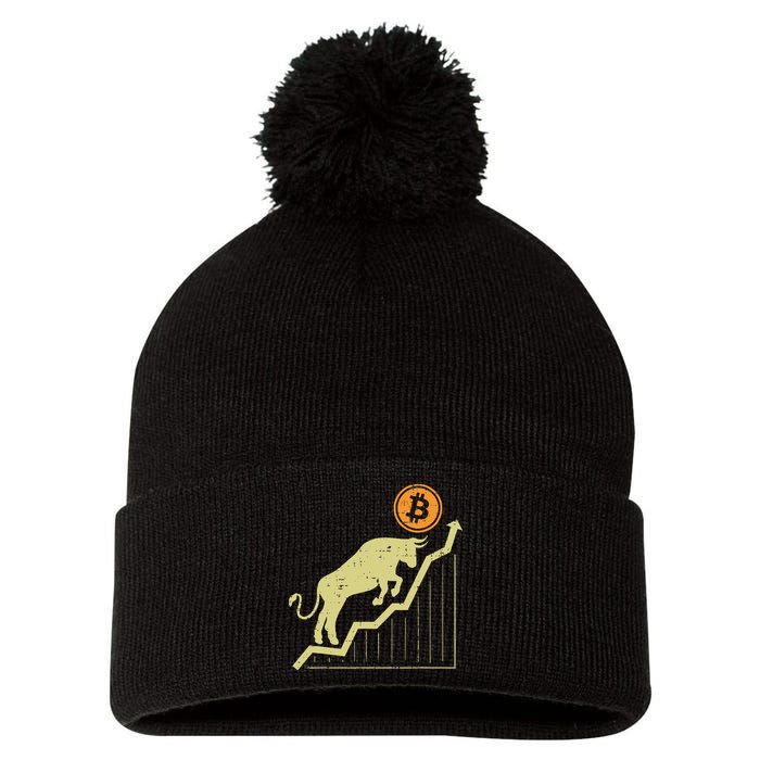 Bitcoin Bull Graph Bullish Btc Crypto Cryptocurrency Trader Pom Pom 12in Knit Beanie