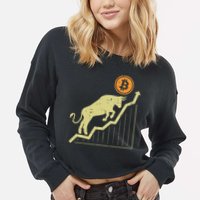 Bitcoin Bull Graph Bullish Btc Crypto Cryptocurrency Trader Cropped Pullover Crew