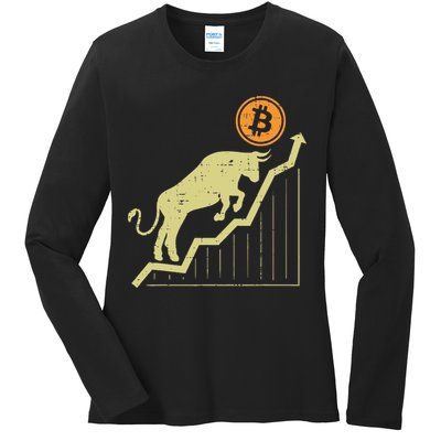 Bitcoin Bull Graph Bullish Btc Crypto Cryptocurrency Trader Ladies Long Sleeve Shirt