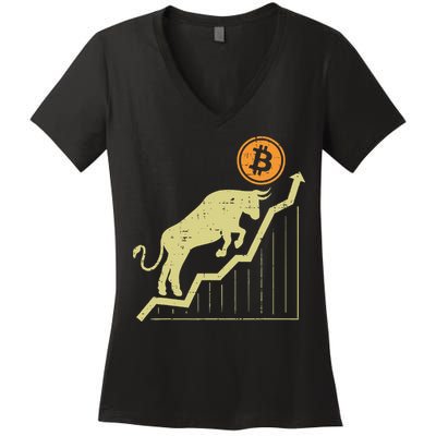 Bitcoin Bull Graph Bullish Btc Crypto Cryptocurrency Trader Women's V-Neck T-Shirt