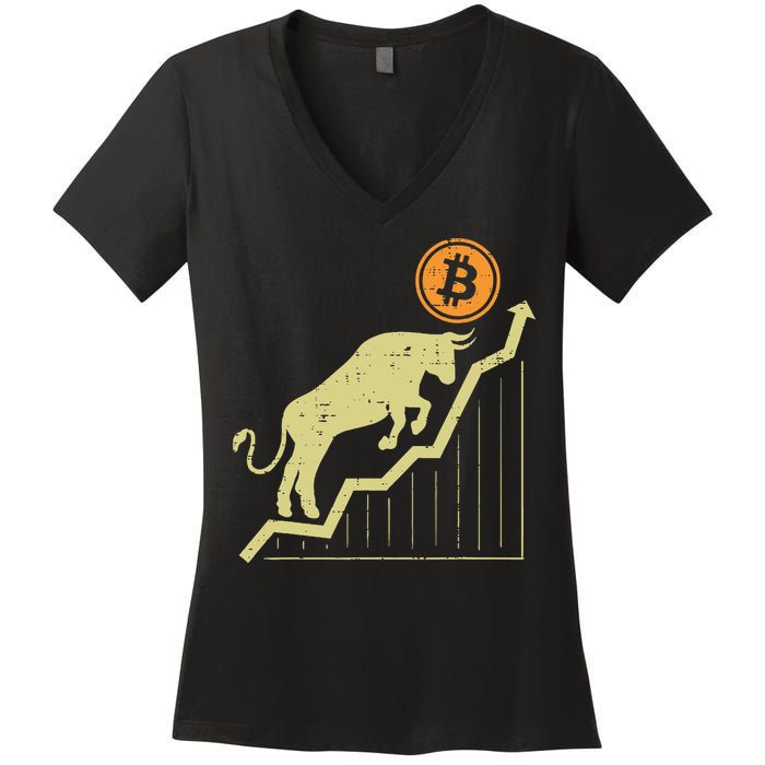 Bitcoin Bull Graph Bullish Btc Crypto Cryptocurrency Trader Women's V-Neck T-Shirt