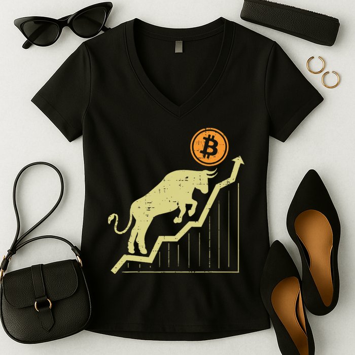 Bitcoin Bull Graph Bullish Btc Crypto Cryptocurrency Trader Women's V-Neck T-Shirt